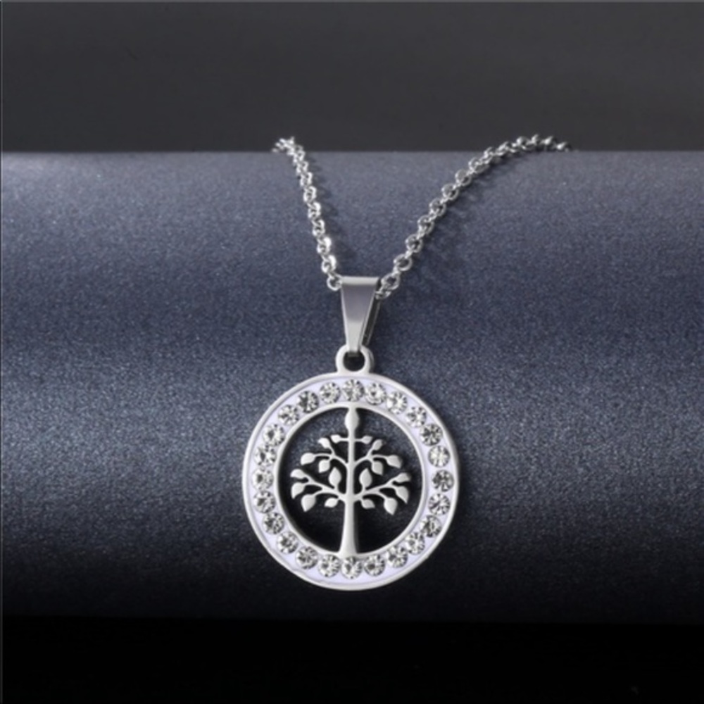 Family Living Tree titanium stainless steel boutique gemstones pendant necklace